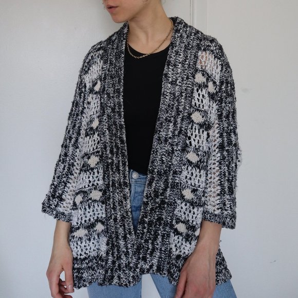 F21 Oversized Cardigan Sweater Black & White Small - Picture 1 of 10